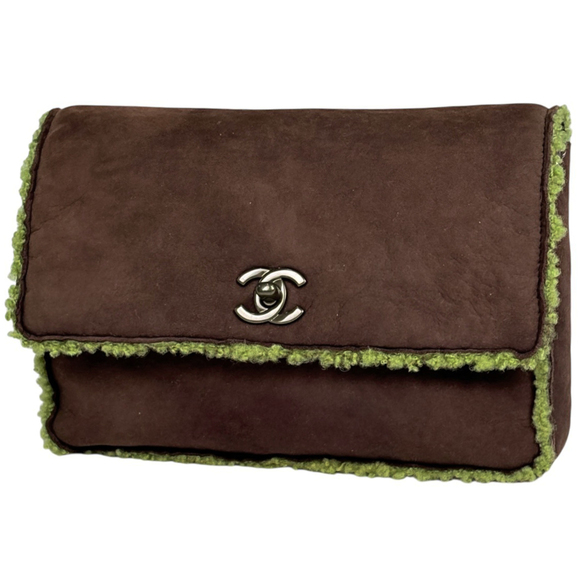 CHANEL Handbags - Chanel Coco Mark Clutch Bag, Boa Pouch, Sheepskin, Brown, Green, Women's